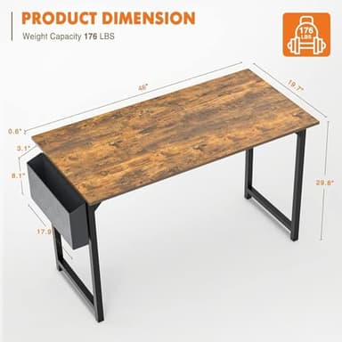 Sweetcrispy Computer Office Desk 48 Inch Kids Student Study Writing Work with Storage Bag & Headphone Hooks Modern Simple Home Bedroom PC Table - Image 3