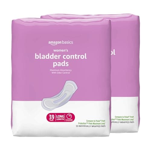 Amazon Basics Incontinence Pads for Women Long, Bladder Control, Postpartum, Maximum Absorbency, Unscented, 78 Count (2 Packs of 39) - Image 1