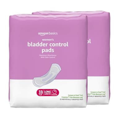 Amazon Basics Incontinence Pads for Women Long, Bladder Control, Postpartum, Maximum Absorbency, Unscented, 78 Count (2 Packs of 39) - Image 1