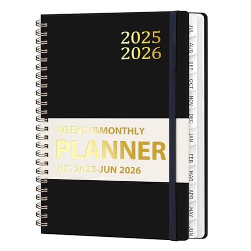 Daily Planner 2025-2026, July 2025 - June 2026 Planner, Hard Cover Calendar Planning Book with Tabs, Notes Pages, 6.3" x 8.4", Academic Weekly&Monthly School Organizer for Students Teachers, Black - Image 1