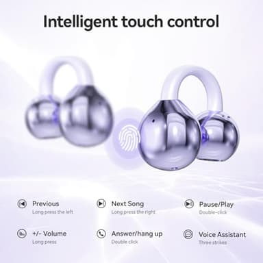Piluyaa Clip-on Earbuds,Open Ear Earbuds Wireless Bluetooth 5.4, Lightweight Open Ear Headphones with C-Shaped Bridge,Slim Hook,60H Battery,Waterproof,for Glasses Wearers and Workouts (Purple) - Image 2