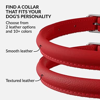 CollarDirect Rolled Leather Dog Collar, Soft Padded Round Puppy Collar, Handmade Genuine Leather Collar Dog Small Large Cat Collars 13 Colors (6-7 Inch, Red Smooth) - Image 5