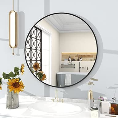 BEAUTYPEAK 30 Inch Round Mirror, Metal Frame Circle Mirror, Wall Mounted for Entryway, Bathroom, Vanity, Living Room, Black - Image 6