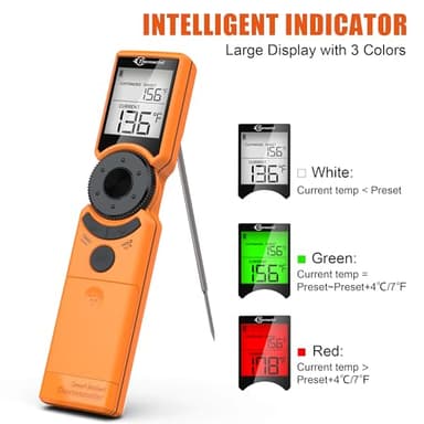 Thermochef Digital Meat Thermometer for Grill, Instant Read Food Thermometers for Cooking with Food Doneness Guide, Calibration and LCD Backlight Screen, High Accuracy ±1% ℉, BBQ Beef Candy Orange - Image 5