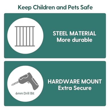 Babelio Baby Gate for Stairs, Kitchen & Doorways, 26-43" W 28" H No Bottom Bar| Easy Installation| One-Handed Operation| Auto-Close| Hardware Mount (Drill Needed) Safety Dog/Pet Gate Indoor (Grey) - Image 4