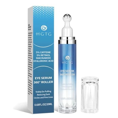 Eye Serum with 5% Caffeine & 5% Retinol for Dark Circles, Puffiness Puffy Bags & Wrinkles Fine Lines - Under Eye Cream Anti Aging Treatment with 360° Massage Roller Ball for Men & Women - Image 1