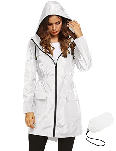 LOMON Womens Lightweight Waterproof Rain Jacket Active Outdoor Hooded Raincoat with Pockets White XXL - Image 1