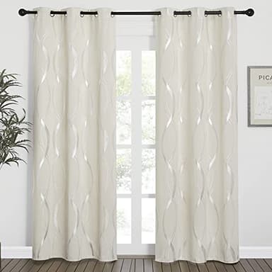 NICETOWN Blackout Curtains Panels for Bedroom, Microfiber Noise Reducing Thermal Insulated Wave Line Foil Print Design Blackout Curtains for Patio Sliding Glass Door (Beige, 2 Panels, 42 x 84 Inch) - Image 2