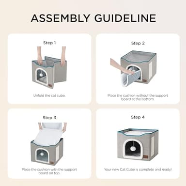 Bedsure Cat Beds for Indoor Cats - Large Cat Cave for Pet Cat House with Fluffy Ball Hanging and Scratch Pad, Foldable Cat Hideaway, 16.5x16.5x13 inches, Black - Image 4