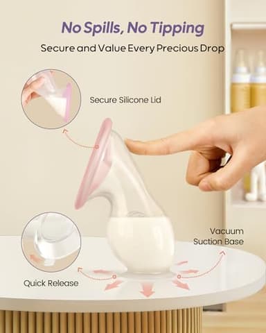 Nuliie Silicone Manual Breast Pump with Leak-Proof Lid & Suction Cup, 4oz/120ml BPA-Free, Wearable Hand Pump Breastmilk, Breast Milk Collectors for Breastfeeding Essentials, Includes Cleaning Brush - Image 5