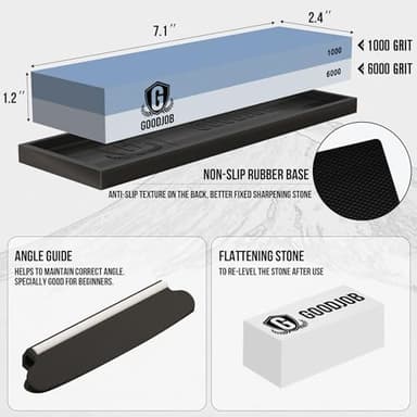 Knife Sharpening Stone Kit - Goodjob Premium Japanese Whetstone Knife Sharpener Stone Set - Dual Grit 1000/6000 Water Stones with Non-Slip Silicone Base, Angle Guide, Flattening Stones - Image 4