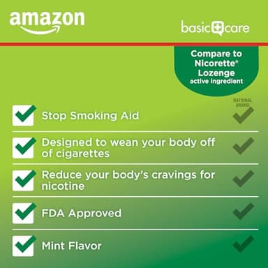 Amazon Basic Care Nicotine Polacrilex Lozenges, 4 mg, Mint Flavor, Stop Smoking Aid, 144 Count - Image 3