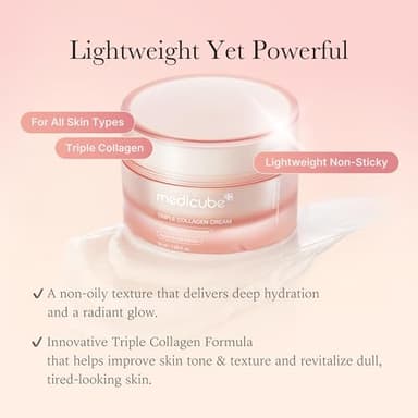 medicube Triple Collagen Cream - Hydrating & Firming Moisturizer with Hyaluronic Acid, Premium Elastin, Shea Butter - Wrinkle Care & Boosts Elasticity - Korean Skincare, 1.69 oz - Image 3