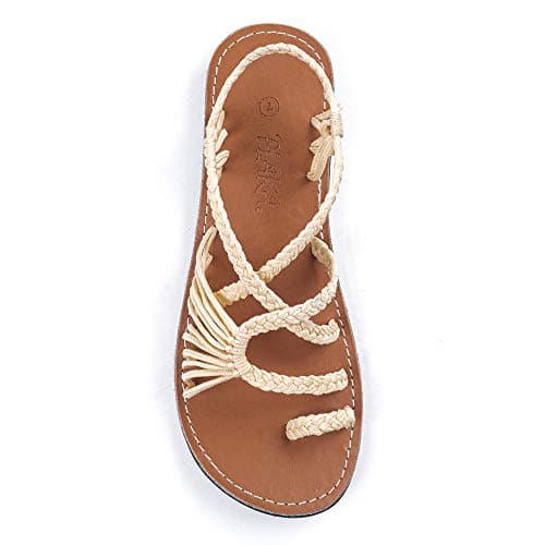 Plaka Palm Leaf Flat Summer Sandals for Women | Perfect for The Beach Walking & Dressy Occasions | Ivory | Size 9 - Image 1