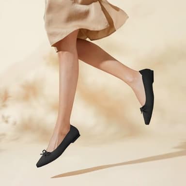 TINGRISE Women's Flats Pointed Toe Bow Knit Ballet Shoes Comfortable Dressy Mesh Slip On Flat Black US10 - Image 5