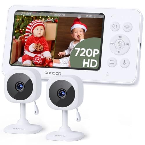 bonoch 4.3" Baby Monitor with 2 Cameras, 720p Split Screen Monitor with Camera and Audio, 28hour Battery, Video Baby Monitor No WiFi, VOX Mode, 2 Way Audio, Auto Night Vision, 2X, 3X, 4X Zoom - Image 1