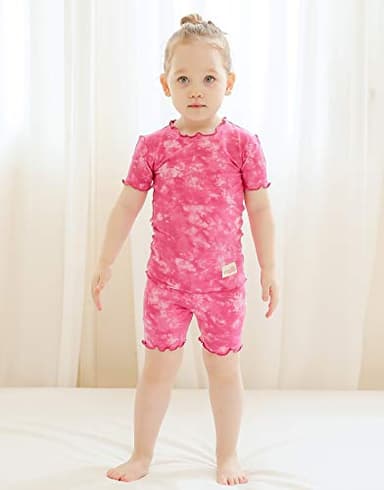 VAENAIT BABY Infant Toddler Girls Boys Pajamas Sleepwear Summer Short Pjs 2pcs Set Shirring Painting Plum S - Image 4