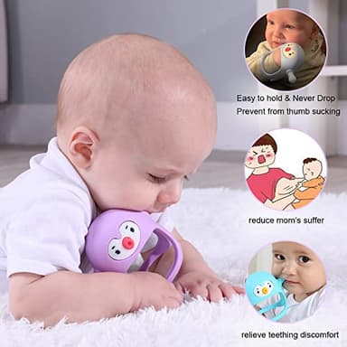 Smily Mia 2pack Penguin Teether for Babies 0-6Month, Infant Teething Toys,Pacifiers for Breastfed Babies, Silicone Teething Mittens for 3-6Months, Perfect Shower Gift+Baby Registry, Pink&Purple - Image 6