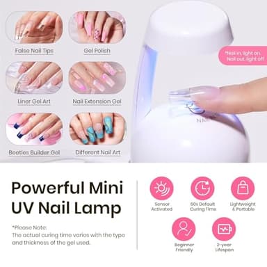 Beetles Tipex Nail Kit, Square Medium Nail Tips 224 Pcs 16 Sizes Pre-Etched Fake Nails with Tipex Nail Glue Mini Nail Lamp - Thick Acrylic Nail Set Pre-Builder Gel Press-on Nails - Image 5