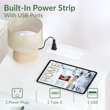 ODIKA Everyday Side Table with Fast Charging Station - USB C Cable Fast Charging, Wooden White Nightstand Bedside Table with Drawer, End Table with Optional Adjustable Shelf for Bedroom, Set of 1 - Image 5