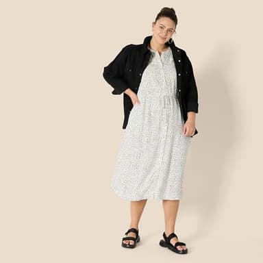 Amazon Essentials Women's Relaxed Fit Half-Sleeve Waisted Midi A-Line Dress, Off-White Confetti Print, XX-Large - Image 7