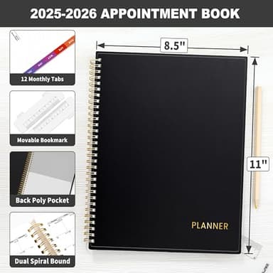 SUNEE 2025-2026 Appointment Book, Quarter-Hourly, Weekly & Monthly - from July 2025 to June 2026, 8.5"x11" Academic Planner, Flexible Cover, Note Pages, Bookmark, Spiral Binding, Black - Image 4