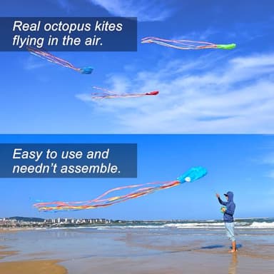 Kaiciuss Octopus Kite & Kite Reel Set, Easy to Fly for Beach Trip, Nice Winder for Kids & Adults, Single Line Frameless Style with 7.2 Inch Wheel Kit (Green) - Image 5