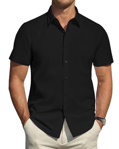 J.VER Men's Button Down Shirts Flex Stain Protection Short Sleeve Shirts Regular Fit Dress Shirts for Men Black 2X-Large - Image 1