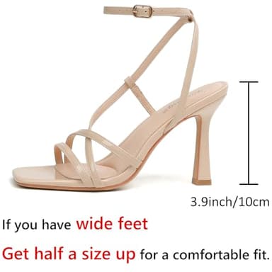 RIBONGZ Nude Patent Strappy Stiletto Heels Square Open Toe Kitten High Heels Ankle Strap Sexy Heeled Sandals for Women Wedding Bride Party Prom Dress Shoes 7 - Image 2