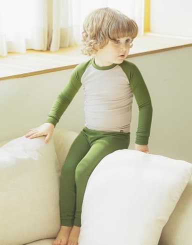 Vaenait Kids Toddler Long Sleeve Modal Sleepwear Pajamas 2pcs Set Modalraglan Olive XL - Image 3