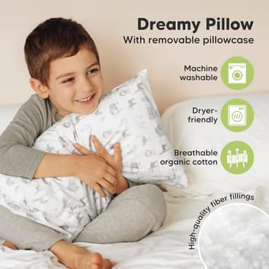 Toddler Pillow with Pillowcase - 10x18 My Little Dreamy Kids Travel Bed Pillows for Sleeping, Organic Cotton Small Pillowcase, Soft & Breathable, Machine Washable, Toddlers 2-5 Years Old (Savannah) - Image 4