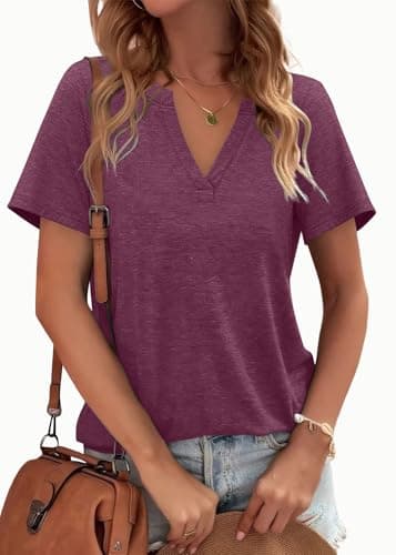 WEESO Tshirts Shirts for Women Summer Ladies Tops and Blouses Casual V Neck Short Sleeve Trendy Clothes Basic Vacation Outfits Travel T-Shirts Purple XL - Image 4
