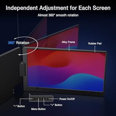 KYY 15.6" Laptop Screen Extender, 1080P FHD IPS Portable Monitor, One Cable USB-C Triple Monitor, Dual Travel Screen for 12"-17'' Laptops, 360° Rotation & Kickstand,X90D (Driver Need) - Image 6