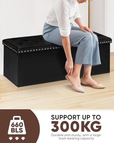 B FSOBEIIALEO Storage Ottoman Bench, Folding Tufted Ottomans with Storage, Extra Large 140L Footrest Bench for Bedroom, Luxury Velvet Fabric 43 Inches Black - Image 4