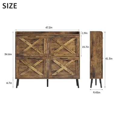 Maupvit Large Shoe Cabinet with 4 Flip Drawers, Freestanding Shoe Organizer with Metal Drawer Bracket for Entryway, Narrow Shoe Rack Cabinet, 5 Sturdy Legs, Rustic Brown - Image 2