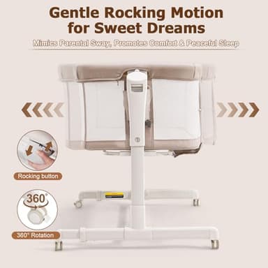 ONTHEWEI Baby Bassinet Bedside Sleeper, 3-in-1 Rocking Bassinet with Wheels, 6-Height Adjustable Crib with Breathable Mesh, Soft Mattress for Newborns & Infants - Image 3
