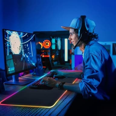 Mouse Pad with Wireless Charging, Large Desk Mat RGB Gaming Mousepad, 10 Light Colors LED Gaming Pad Keyboard Pad with Ultra-Smooth Surface & Non-Slip Rubber Base, Waterproof Full Desk Mouse Pad - Image 7