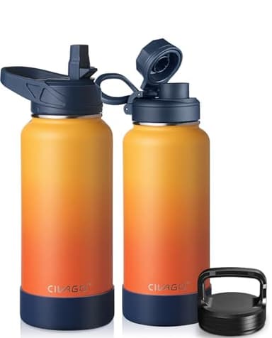 CIVAGO 32 oz Insulated Water Bottle With Straw, Stainless Steel Sports Water Cup Flask with 3 Lids (Straw, Spout and Handle Lid), Wide Mouth Travel Thermal Mug, Gradient Orange - Image 1