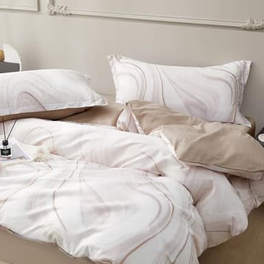 SAPHREAS Ligh Brown Marble Duvet Cover Set 3pcs Full Size Gradient Color Bedding Comforter Cover Set Soft Cotton 1 Duvet Cover 80"x90" 2 Pillow Shams, Comforter Not Included - Image 2