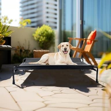 Veehoo Cooling Elevated Dog Bed - Raised for Large Dogs, Outdoor With Guardrail, Upgraded Non-Slip Feet, Breathable Teslin Mesh, Portable Camping Cot, 41 x 27 Inches, Black - Image 6