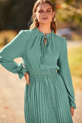 PRETTYGARDEN Women Long Flowy Dress Spring Fall Fashion Clothes Casual Pleated A Line Midi Dresses (Green,Medium) - Image 7