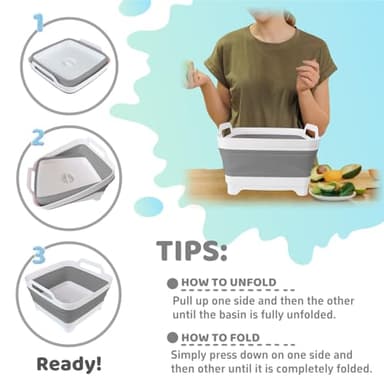 GIMWA Collapsible Wash Basin for Baby Bottles - 2.4 Gallons Portable Wash Bin for RV Camping Sink, Space-Saving Dish Tub (Gray) - Image 5