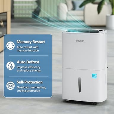 Waykar 150 Pints 2025 Energy Star Dehumidifier with Pump for Spaces up to 7,000 Sq. Ft at Commercial and Industrial Large Room, Warehouse, Home, Basement, with Drain Hose, Auto Defrost, Self-Drying - Image 6
