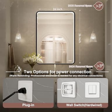 FTOTI 36x24 Inch LED Bathroom Mirror with Lights, Black Metal Frame Mirror, Wall Mounted Lighted Vanity Mirrors for Wall, Anti Fog Dimmable Led Mirror for Makeup - Image 5