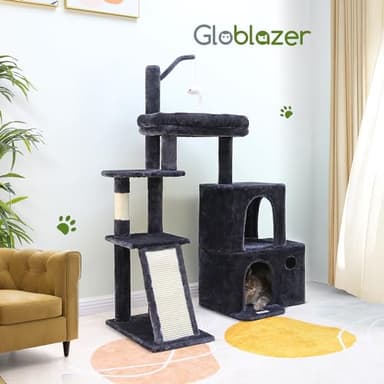 Globlazer Cat Tower for Adult Indoor Cats, 50-inch Heavy Duty Cat Tree for Big Cats, Cat Tree House with Extra-Large Padded Platform, Sisal Scratching Board, 2 Large Condos, F50, Dark Grey - Image 8