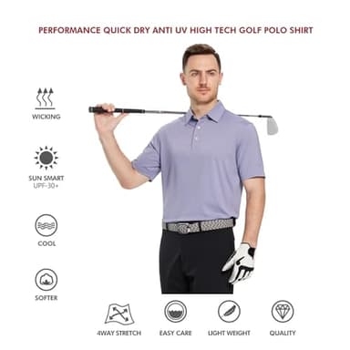 M MAELREG Golf Polo Shirts for Men Short Sleeve Performance Moisture Wicking Quick Dry Casual Collared Men’s Polo Shirts Lavender - Image 5