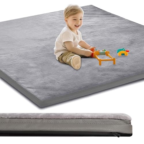 Baby Play Mat for Floor,1.3"Thick Padded Foam 50x50 playpen mat,Soft Velvet&Non-Slip Leather,Removable&Washable Cover,Nursery Rug for Baby Crawling,Toddlers,Infants,kids,Yoga,Tatami,Grey - Image 1