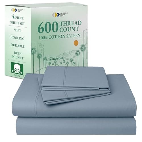 California Design Den California King Sheet Set - 100% Cotton, 600 Thread Count Deep Pocket Cal King Sheet Set, Luxury Soft Hotel-Quality Sheets with Sateen Weave - Pastel Blue - Image 1