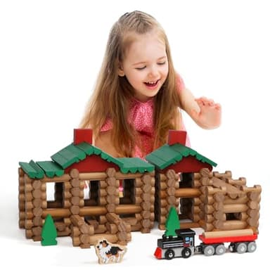 Wondertoys 208 Pcs Wooden Log Set - Classic Building Logs Ages 3+ - Best Retro Building Gift Set for Boys - Creative Construction Engineering Educational Gifts - Image 7
