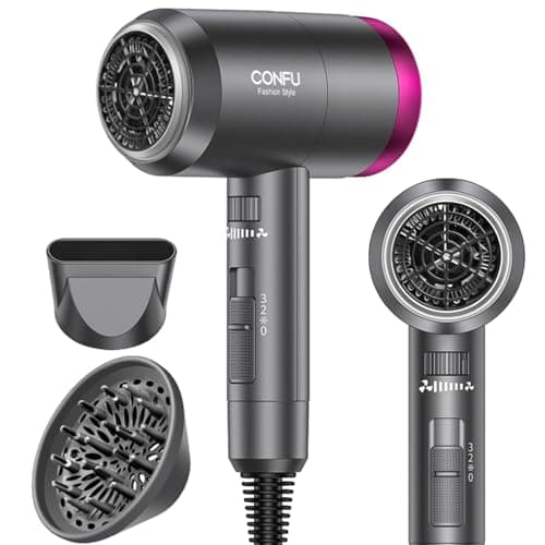 CONFU Ionic Blow Dryer 1600W, Portable Lightweight Fast Drying Negative Ion Hairdryer Blowdryer, 3 Heat Settings & Infinity Speed, with Diffuser and Concentrator Nozzle for Home & Travel - Image 1